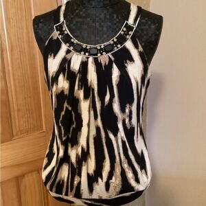 Cache Black and Cream Patterned Tank Top